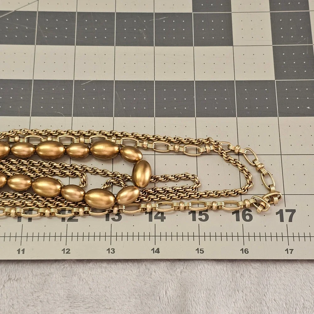 Talbots Signed Multi Strand Necklace Black Ribbon Gold Chain Draped Statement